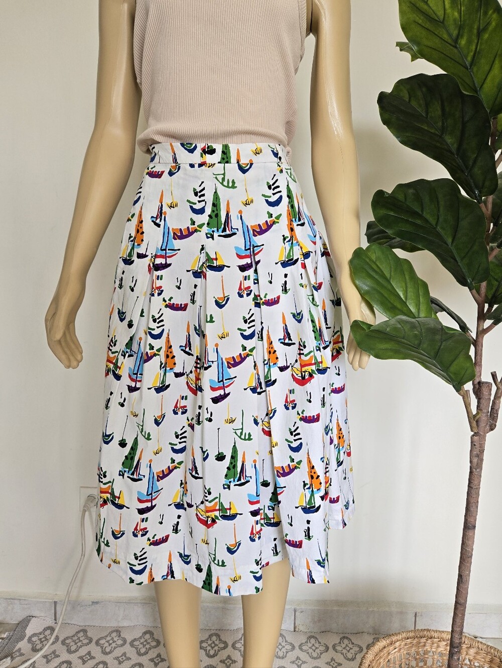 Rare Anthropologie Peony Smooth Sailing Midi Skirt Size 4 Cotton Women's - Picture 4 of 11